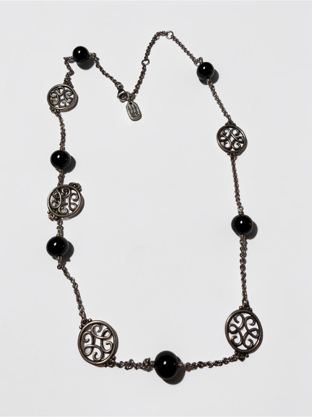 Sterling Silver and Black Onyx Long Station Necklace - Picture 3 of 5